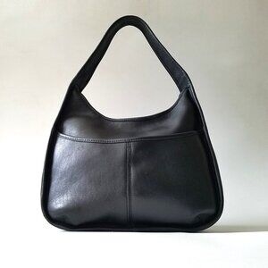 Vintage Genuine Leather Pocket Zip Shoulder Bag Black